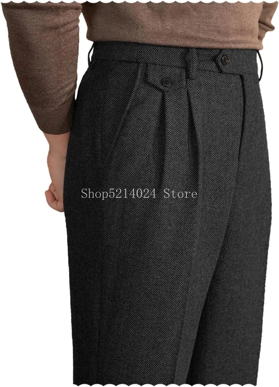 Men's Vintage Herringbone Dress Trousers