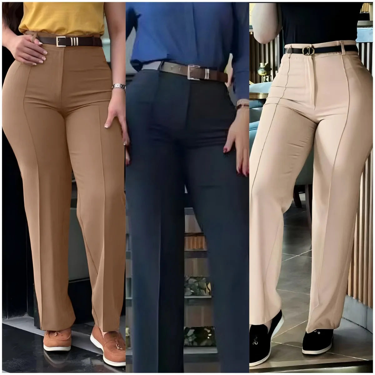 TrendLux Women's High Waist Straight Leg Work Pants – Slim Fit Elegant Trousers