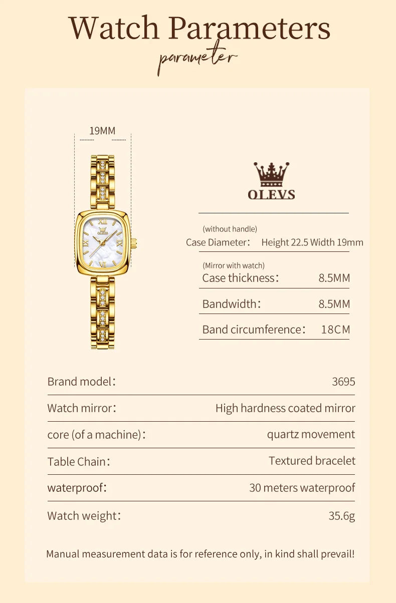 TrendLux OLEVS Women's Luxury Square Bracelet Luminous Waterproof Quartz Dress Watch