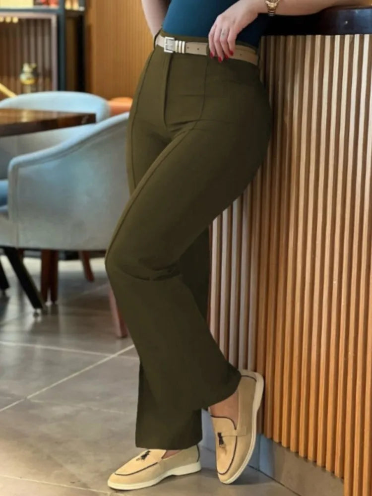 TrendLux Women's High Waist Straight Leg Work Pants – Slim Fit Elegant Trousers
