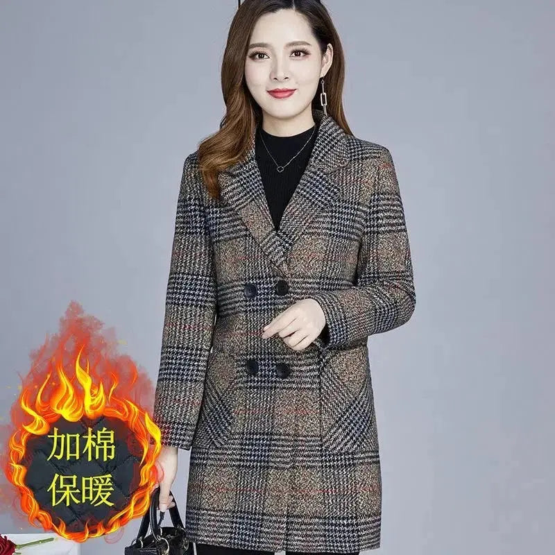 TrenLux Wear Women's Plaid Woolen Overcoat — Elegant Double-Breasted Autumn Winter Coat TrenLux Wear