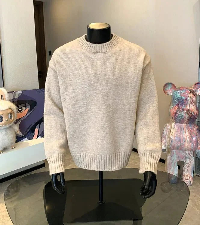 Men's cashmere-blend round neck pullover sweater by TrendLux Wear in five colors, featuring a cozy autumn winter knit design.