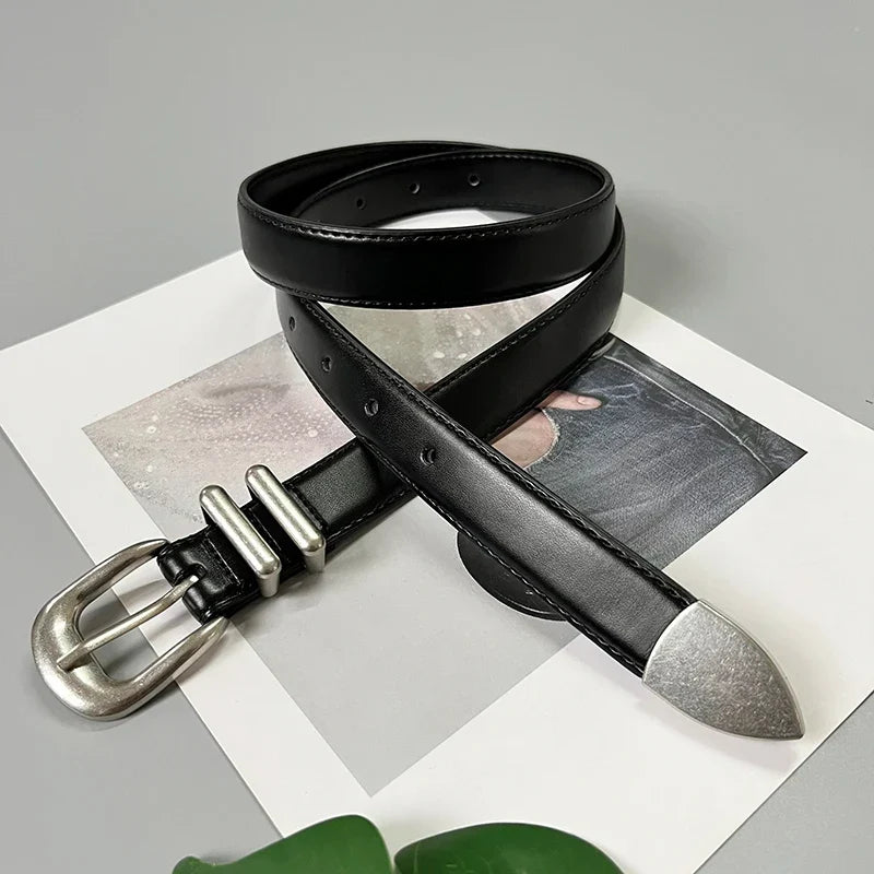 Women's real leather jeans belt from TrendLux Wear featuring a classic buckle and sleek design.
