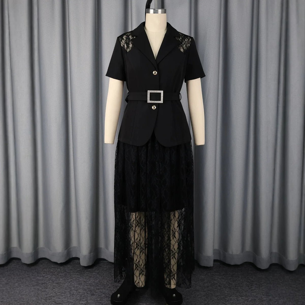 Women's Black African Lace Hem A-Line Dress | Church & Wedding Guest - TrendLux Wear