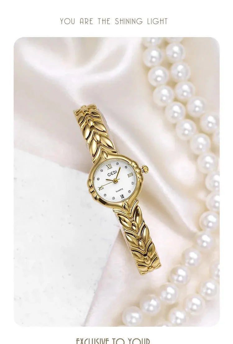 Elegant women's oval alloy bracelet with adjustable clasp, stylish accessory from TrendLux Wear, featuring a watch design.