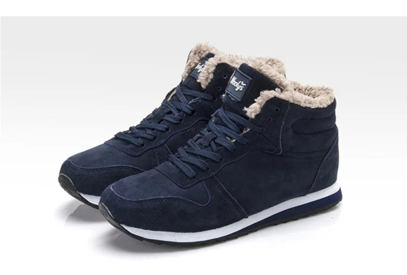 Men's Winter Lace-Up Fur Plush Ankle Boots – Warm Snow Boots Plus Size