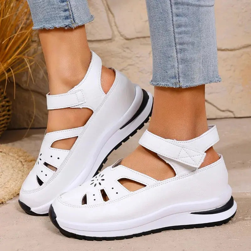 TrenLux Wear Women's PU Buckle Strap Closed Toe Wedge Office & Career Sandals TrenLux Wear