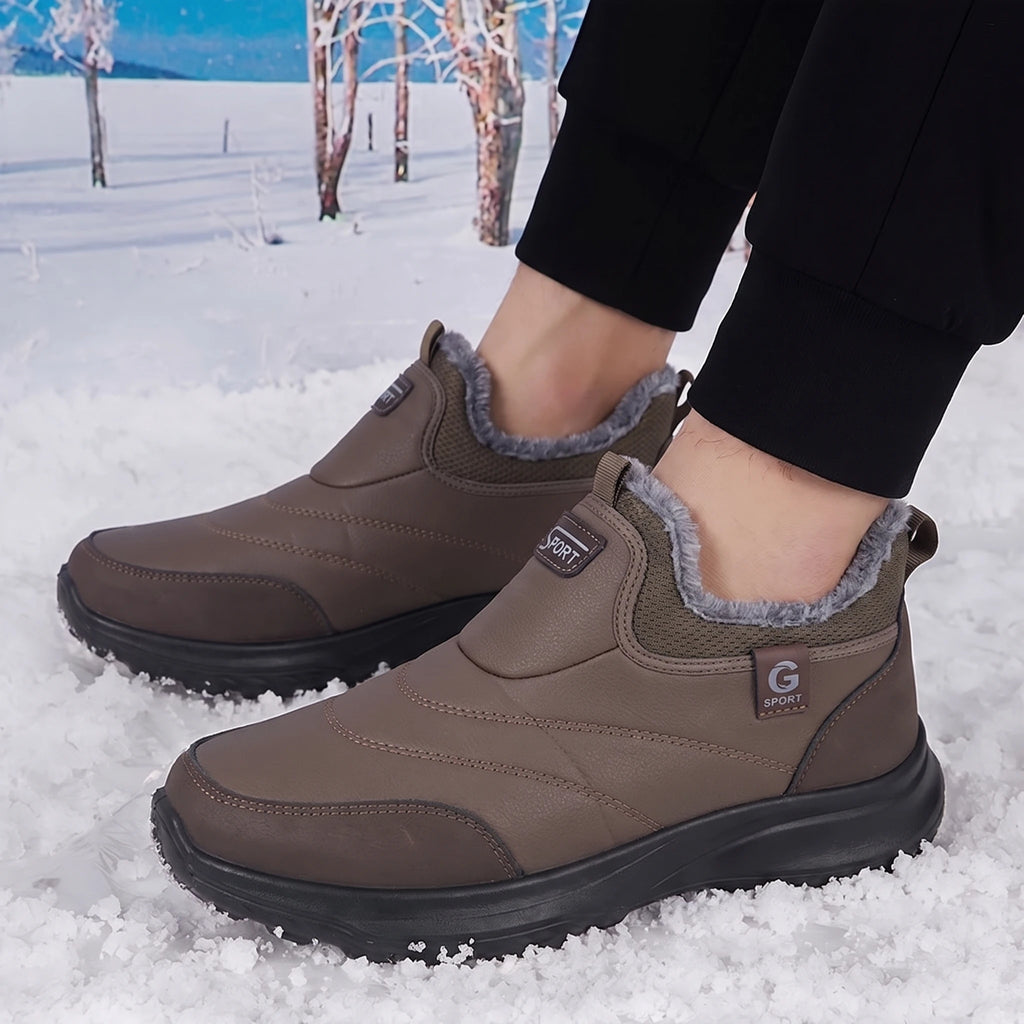 Men's Waterproof Slip-On Winter Snow Sport Shoes – Plush Lined Thick Heel