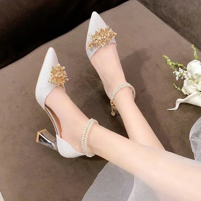 TrendLux Women's Pointed Toe Metal Beaded High Heel Wedding Banquet Pumps