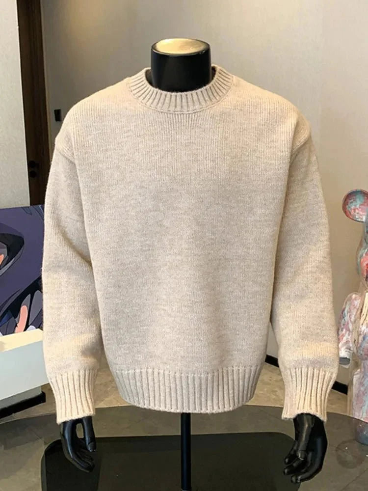 Men's cashmere-blend round neck pullover sweater by TrendLux Wear in a cozy knit, available in five autumn winter colors.