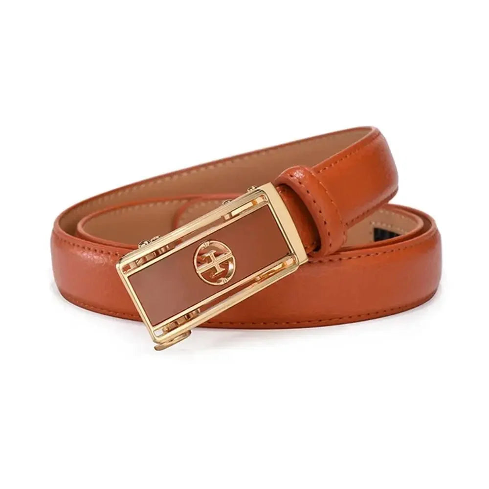 Women's genuine leather belt by TrendLux Wear featuring a sleek, high-quality leather design with a polished buckle.
