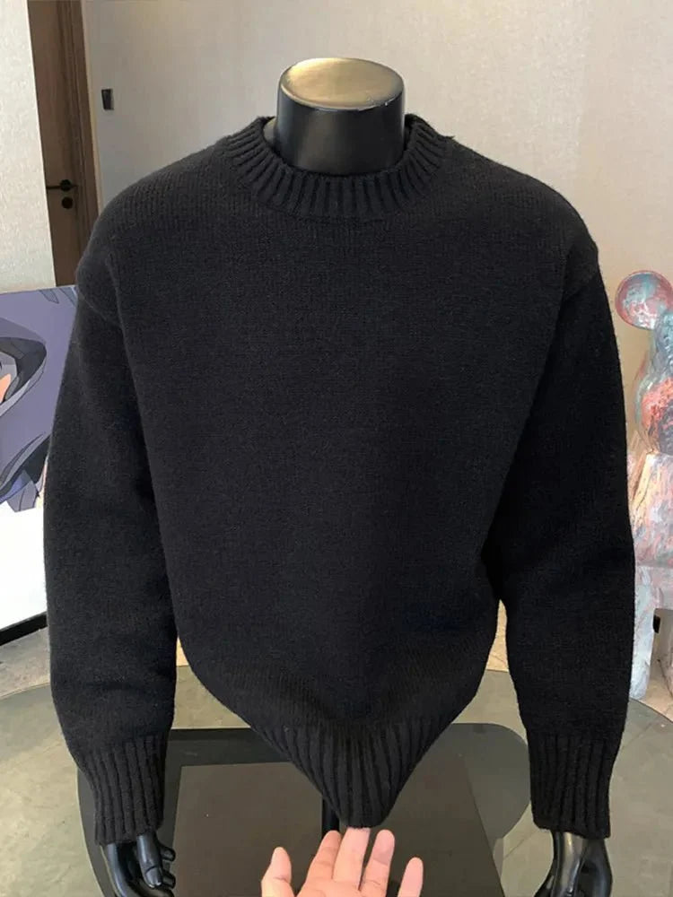 Men's cashmere-blend round neck pullover sweater by TrendLux Wear in five colors, displayed on a mannequin.