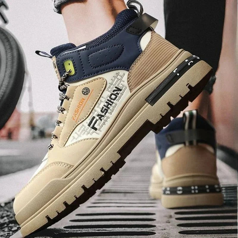Men's high-top street sneakers by TrendLux Wear with non-slip soles and vulcanized design, ankle-height casual shoes.