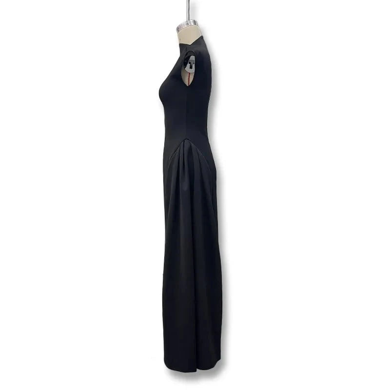 Women's sleeveless polyester A-line prom dress by The Glow Sanctuary, solid color, perfect for parties and special occasions.