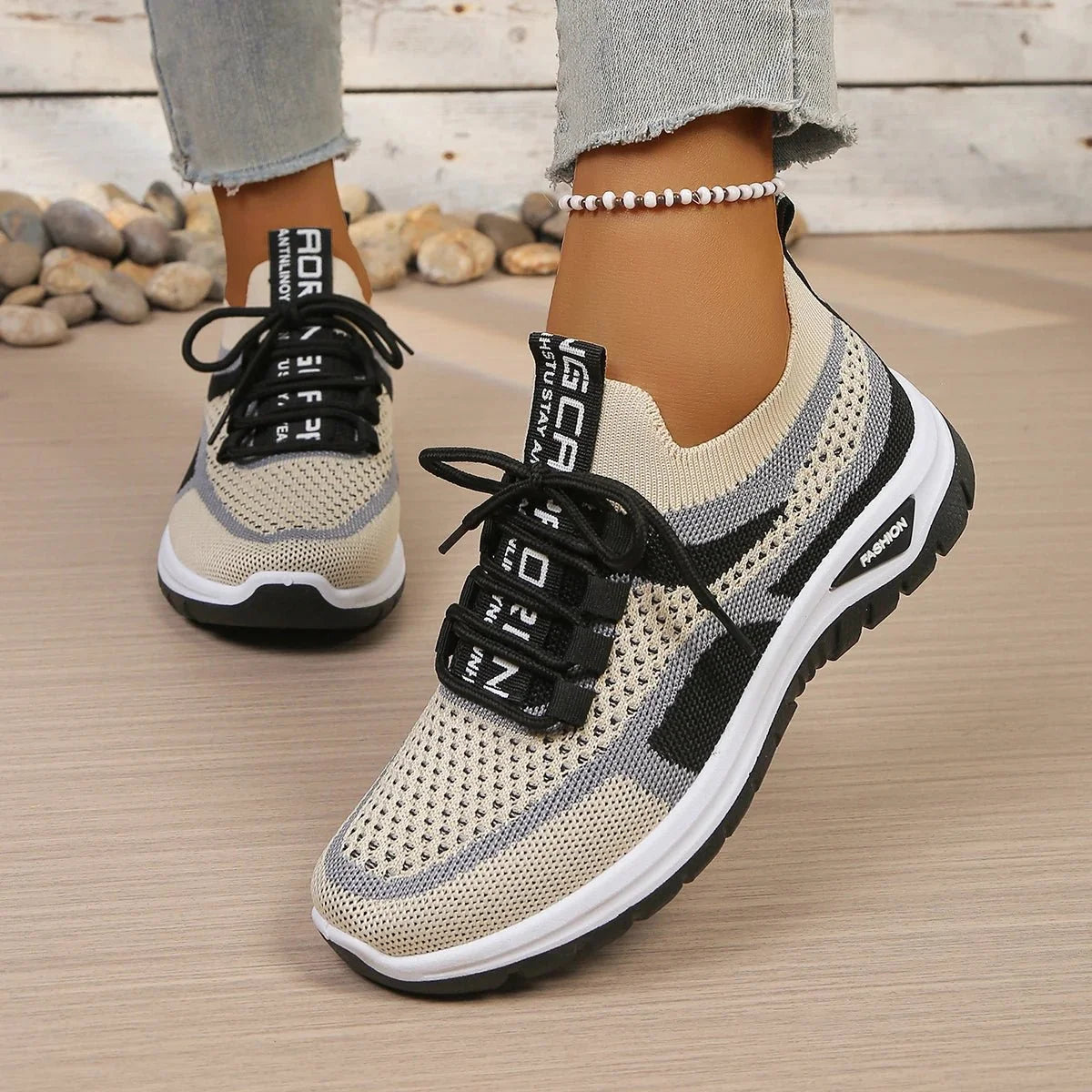 Women's Two-Tone Casual Sneakers | Lace-Up Fabric Low-Top Shoes | Summer 2026 - TrendLux Wear