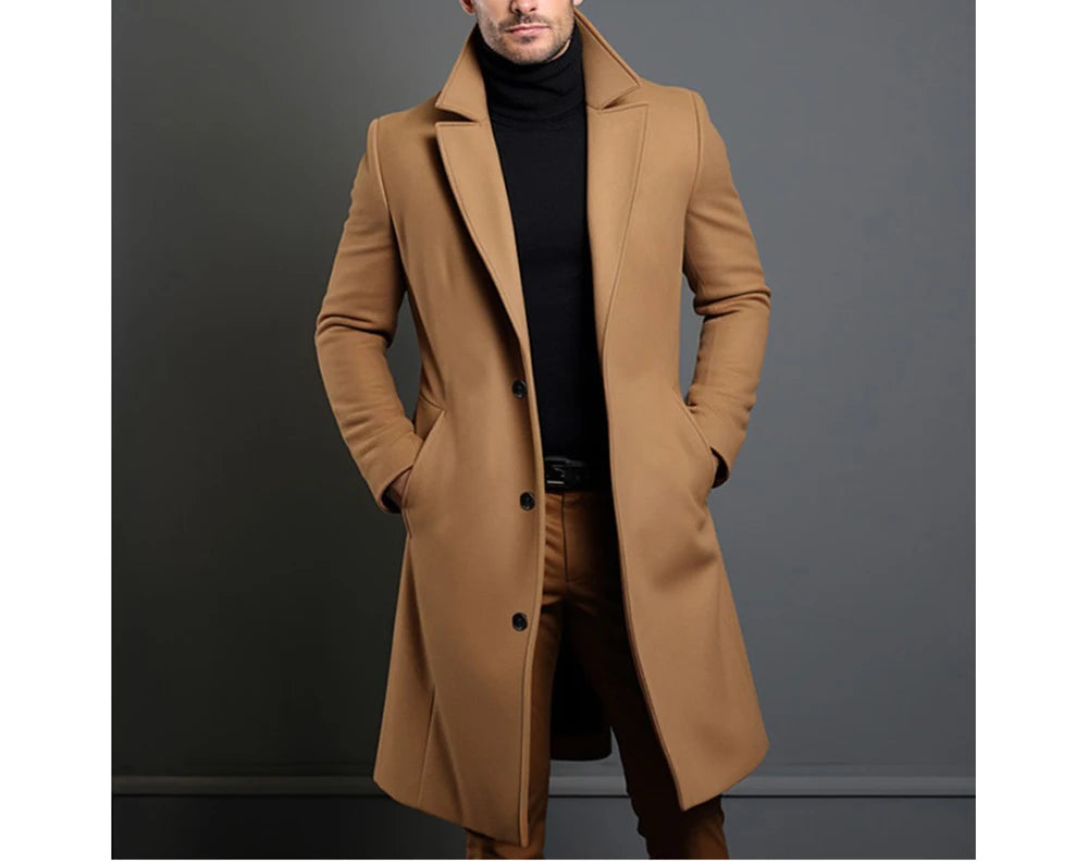 Men's Luxury Mid-Long Wool Trench Coat – Warm Business Overcoat
