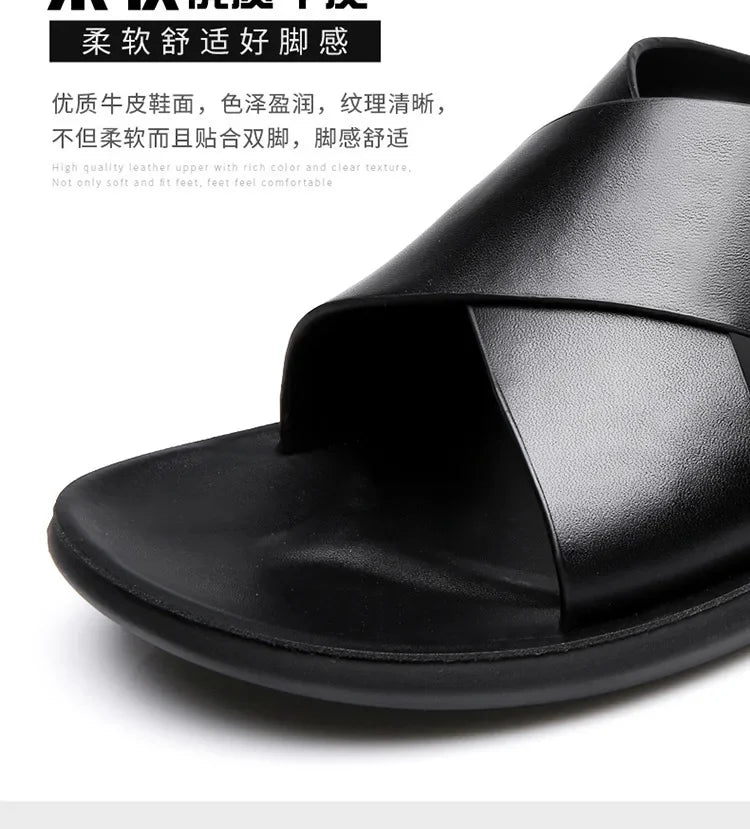 Men's genuine leather beach sandals from TrendLux Wear, non-slip casual flats, available in EU sizes 38 to 50.