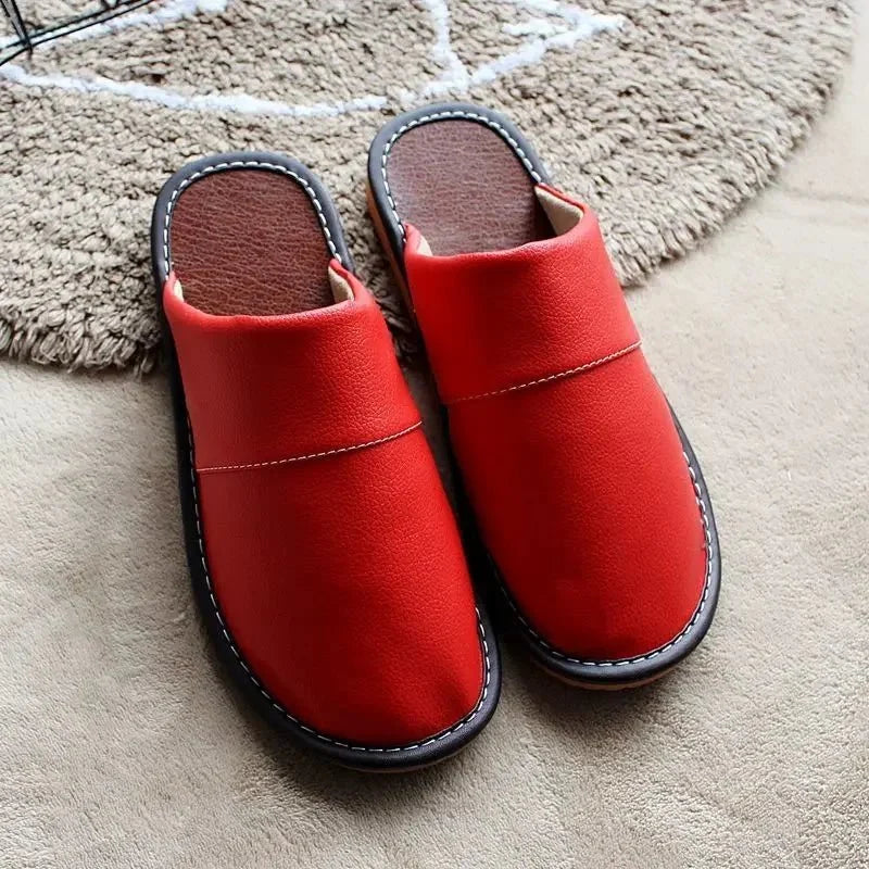 Genuine leather indoor slippers for men and women by TrendLux Wear, soft flat house shoes in EU sizes 35-44.