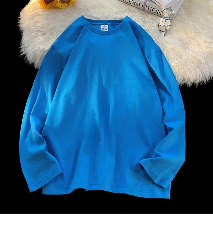 Unisex oversized long sleeve blank T-shirt from My Store 5, available in 18 colors and sizes S to 3XL, casual streetwear style.
