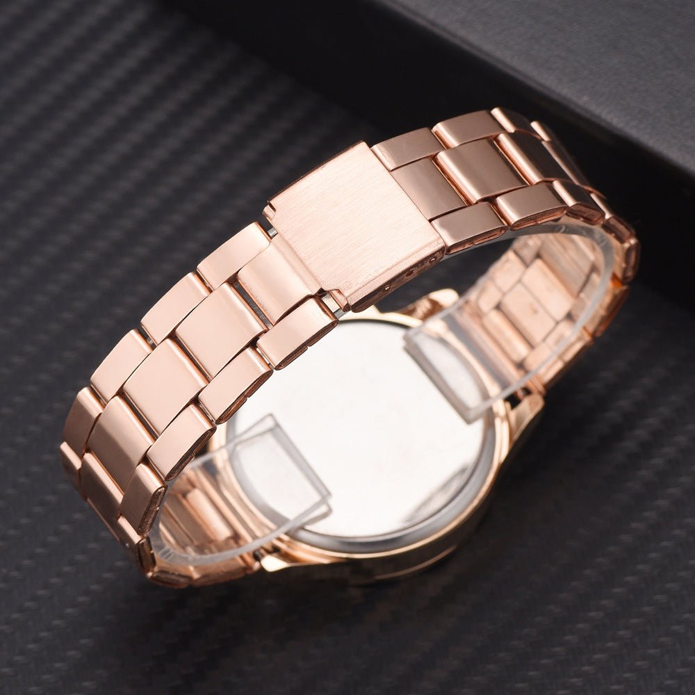Women's rose gold stainless steel TrendLux Wear watch with a sleek round dial and elegant design.