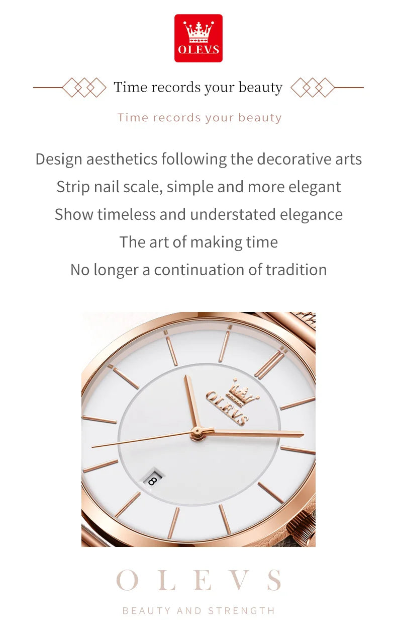 TrenLux Wear OLEVS Women's Rose Gold Luxury Stainless Steel Bracelet Quartz Gift Set TrenLux Wear