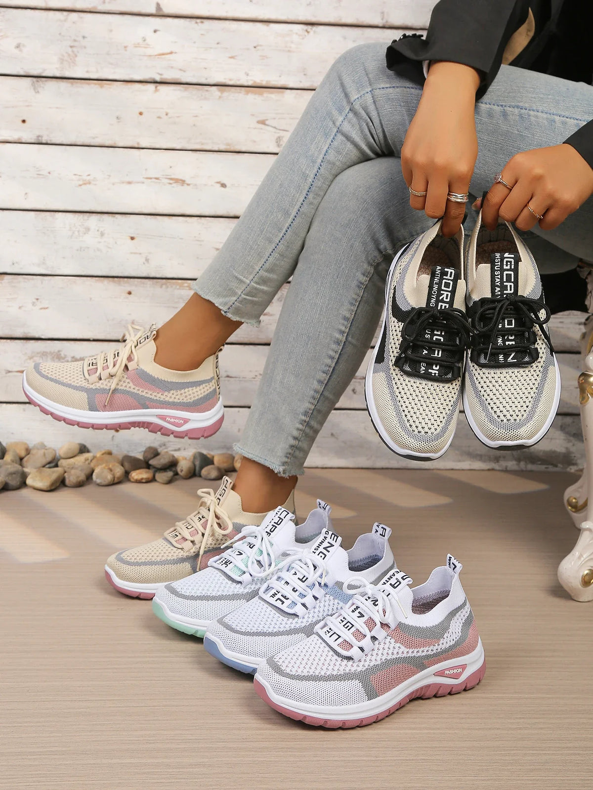 Women's Two-Tone Casual Sneakers | Lace-Up Fabric Low-Top Shoes | Summer 2026 - TrendLux Wear