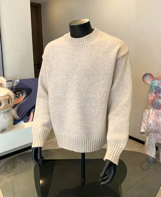 Men's cashmere-blend round neck pullover sweater by TrendLux Wear in five colors, perfect for autumn and winter.