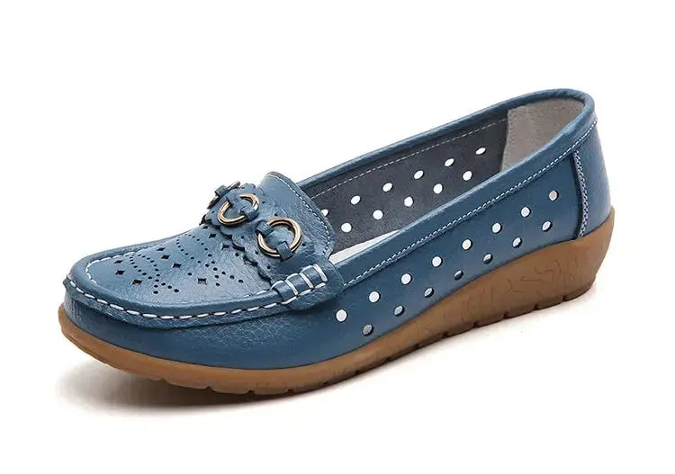 TrenLux Wear Women's Breathable Hollow Wedge Loafer Pumps — Slip-On Leather Flats, Sizes 35–44 TrenLux Wear