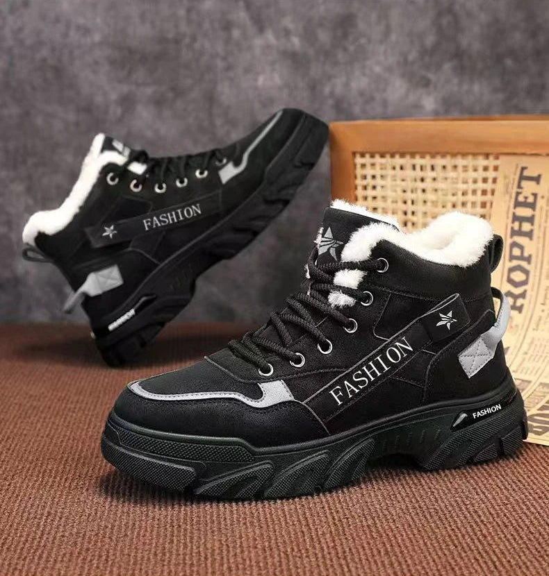 Men's Classic Retro Winter Snow Boots – Warm Plush Lace-Up Outdoor Shoes