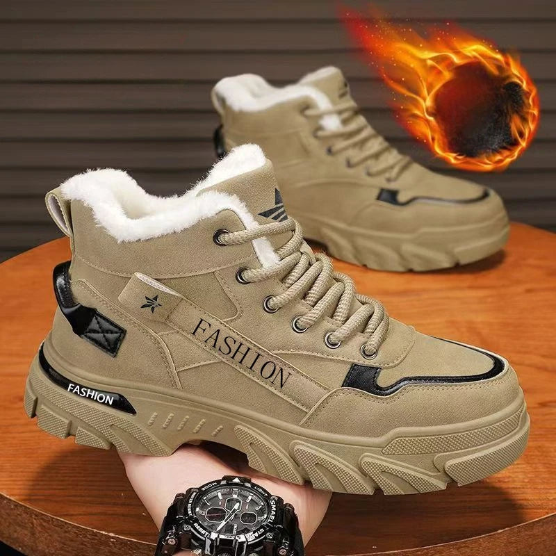 Men's Classic Retro Winter Snow Boots – Warm Plush Lace-Up Outdoor Shoes