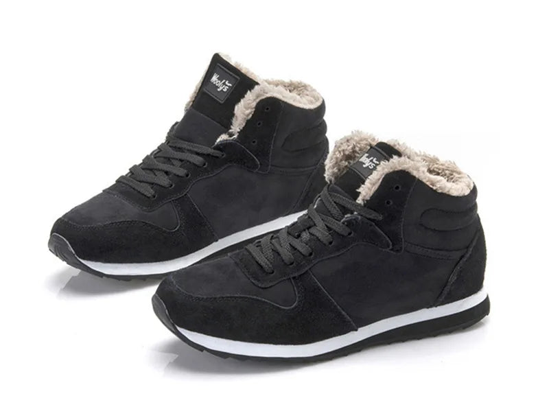 Men's Winter Lace-Up Fur Plush Ankle Boots – Warm Snow Boots Plus Size