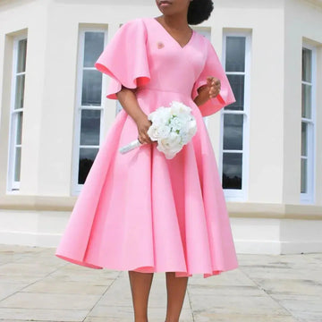 TrenLux Wear Women's Polyester High Waist Flare Sleeve Pleated A-Line Midi Dress The Glow Sanctuary