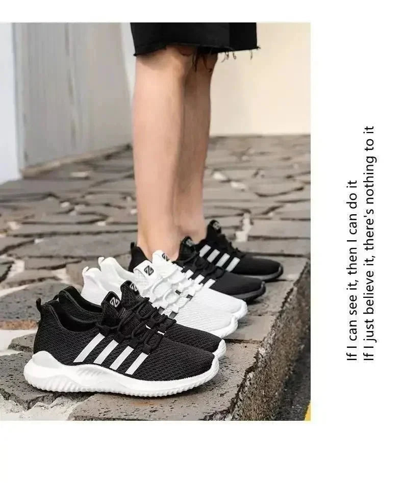 Men's breathable air mesh tennis shoes by TrendLux Wear, lightweight outdoor trainers with ventilated mesh for comfort and support.