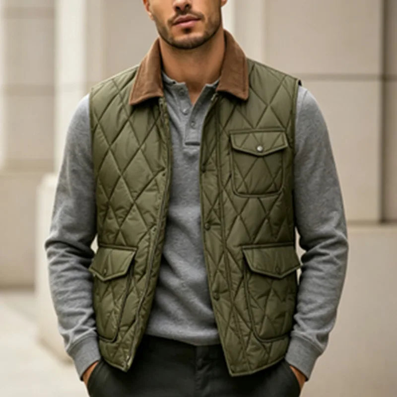 Men's Winter Sleeveless Padded Vest Jacket – Warm Stand Collar Waistcoat