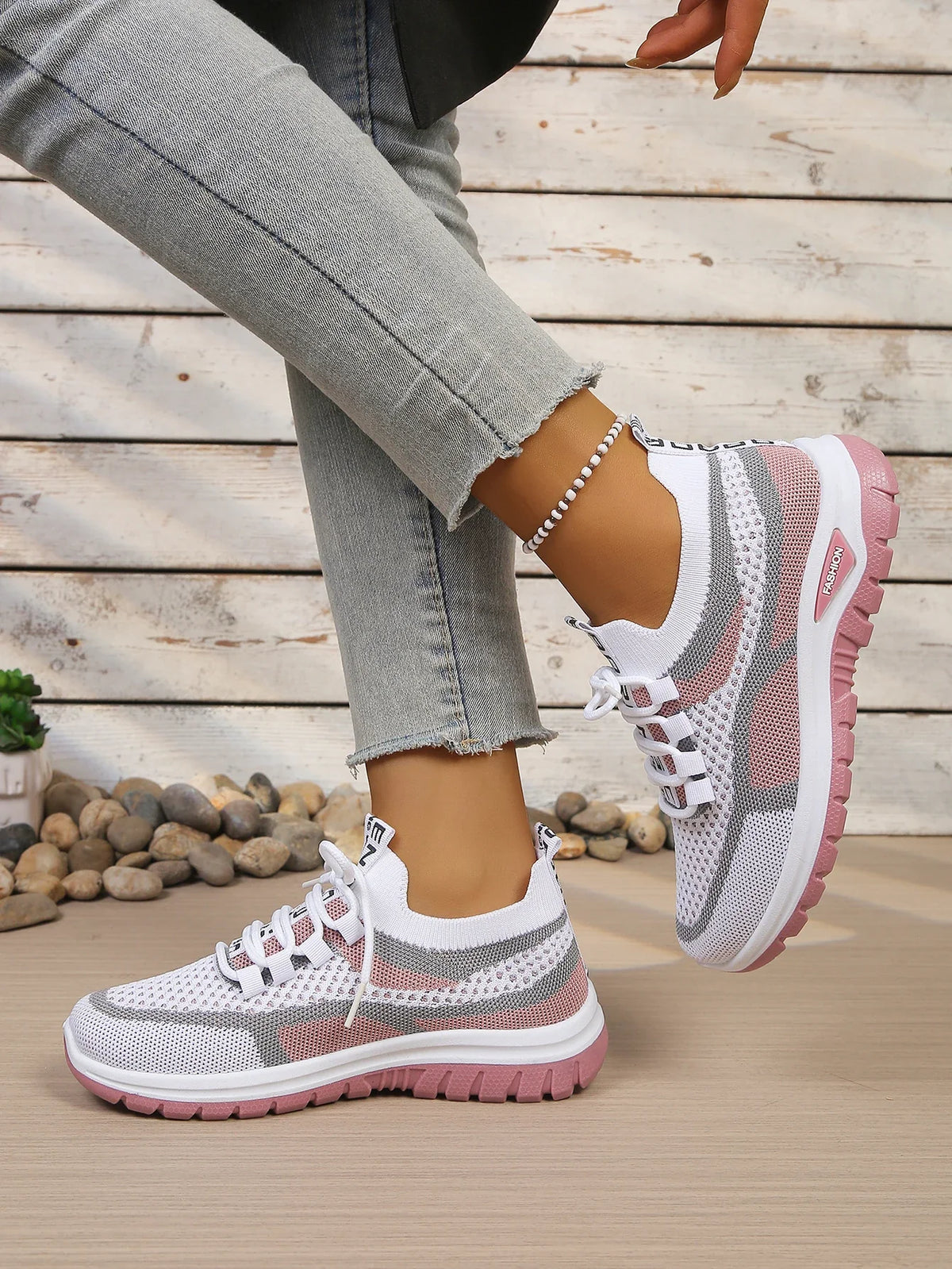 Women's Two-Tone Casual Sneakers | Lace-Up Fabric Low-Top Shoes | Summer 2026 - TrendLux Wear