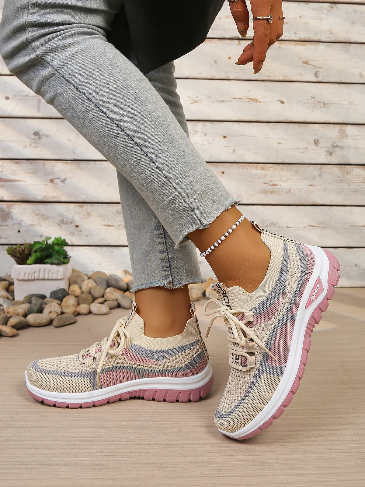 Women's Two-Tone Casual Sneakers | Lace-Up Fabric Low-Top Shoes | Summer 2026 - TrendLux Wear