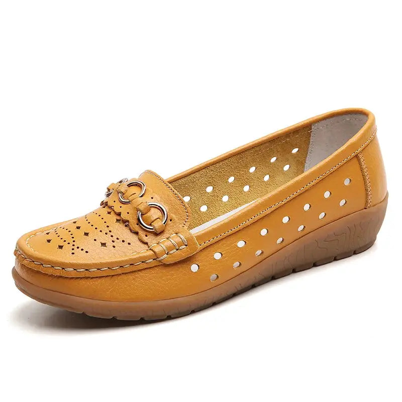 TrenLux Wear Women's Breathable Hollow Wedge Loafer Pumps — Slip-On Leather Flats, Sizes 35–44 TrenLux Wear