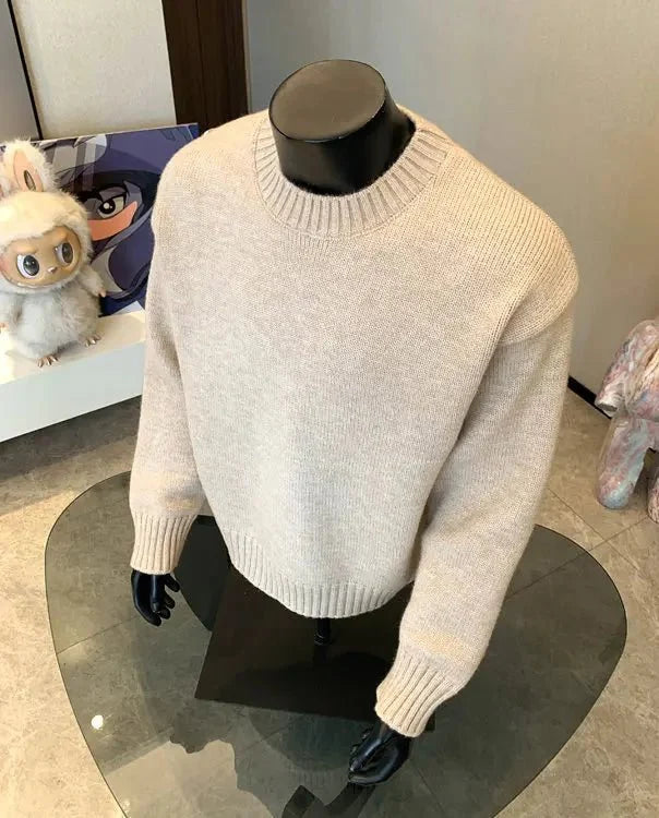 Men's cashmere-blend round neck pullover sweater by TrendLux Wear in five colors, featuring a cozy autumn winter knit design.