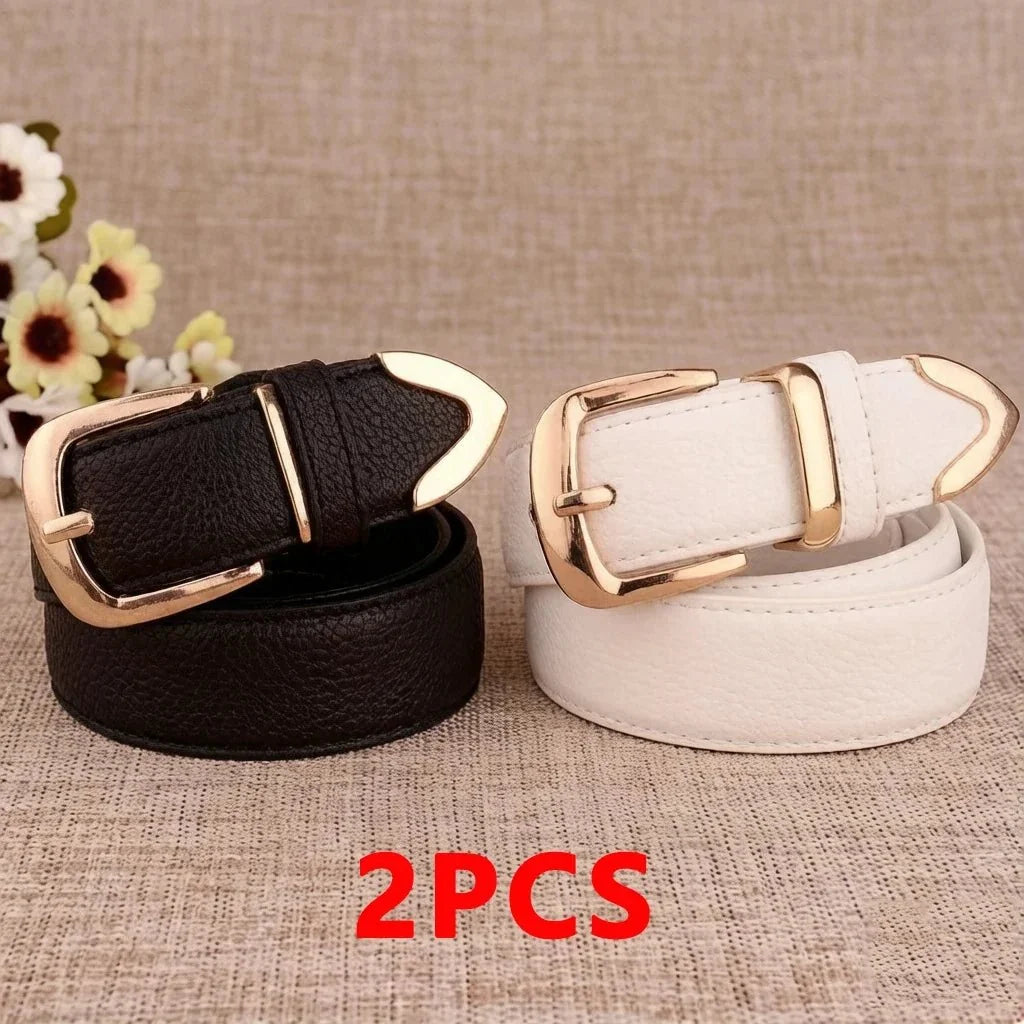 Women's vintage pin buckle belt made of PU leather with trouser style design by TrendLux Wear.