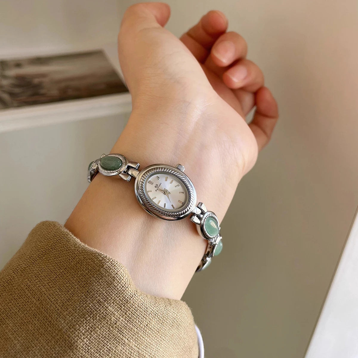 TrendLux Women's Luxury Jade Green Jewelry Bracelet Quartz Dress Wristwatch