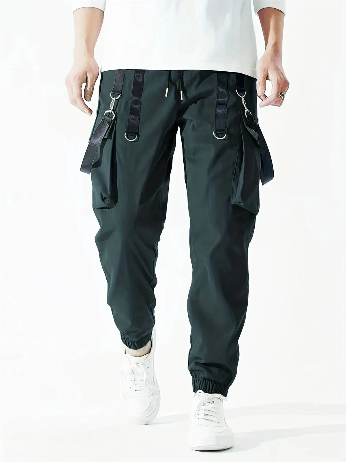 Men's Techwear Cargo Joggers by TrendLux Wear with drawstring, multiple pockets, and a hip-hop style in six colors.