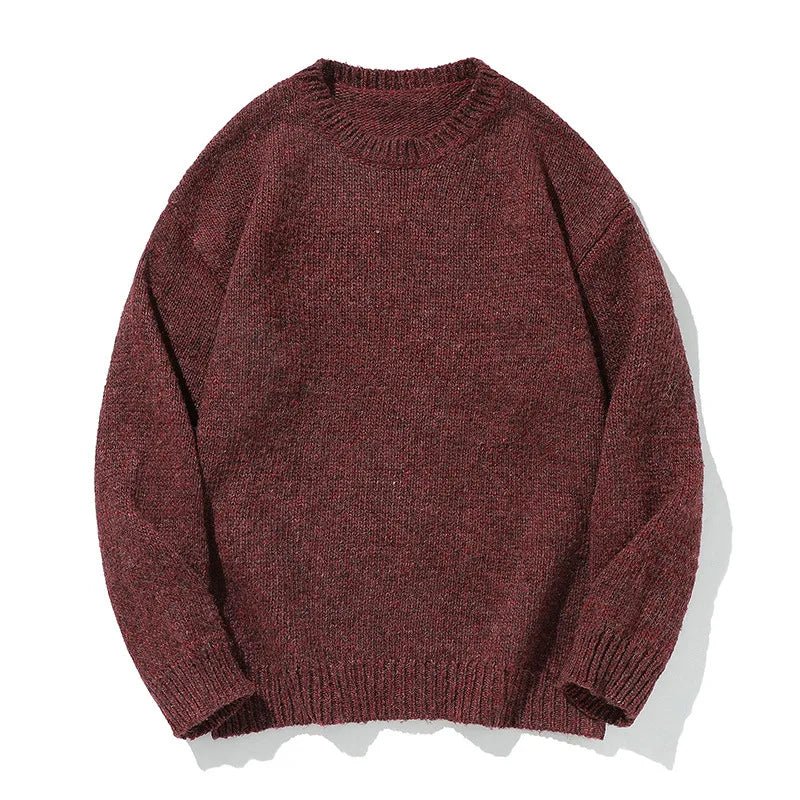 Men's oversized round neck pullover sweater by TrendLux Wear in warm polyester knit, available in three colors.