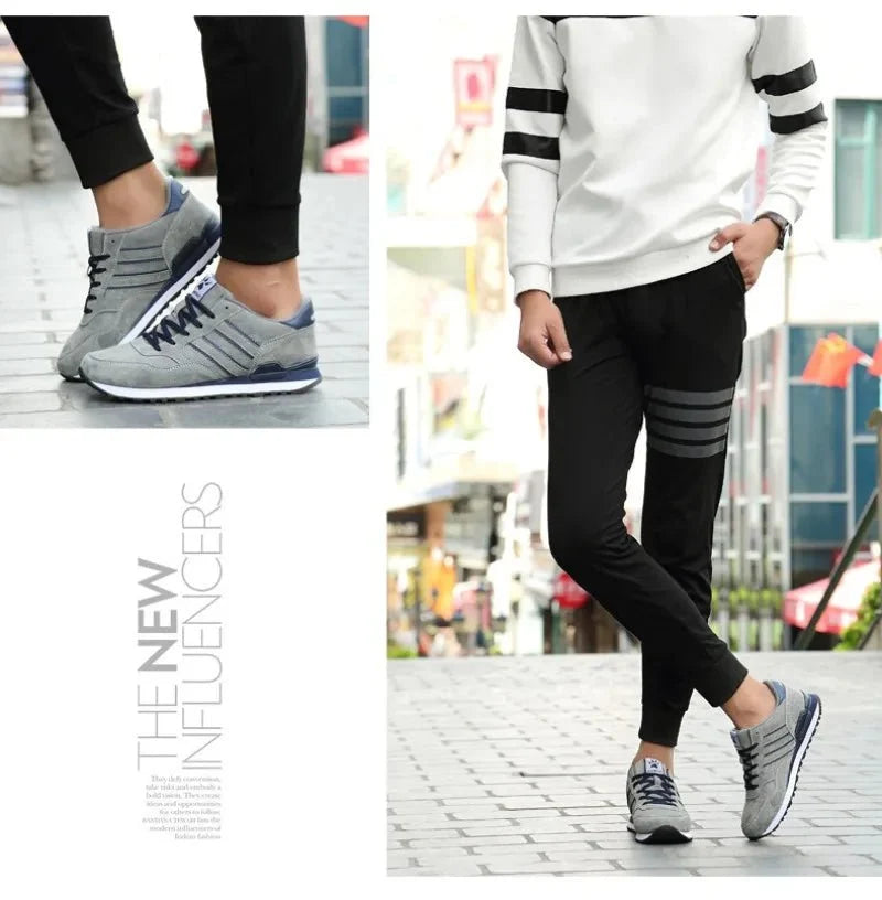Men's luxury suede running sneakers by TrendLux Wear featuring breathable design and anti-odor technology for active sports.