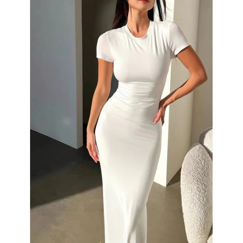 TrenLux Wear Women's Polyester-Elastane Long Sleeve Bodycon Floor-Length Evening Dress The Glow Sanctuary