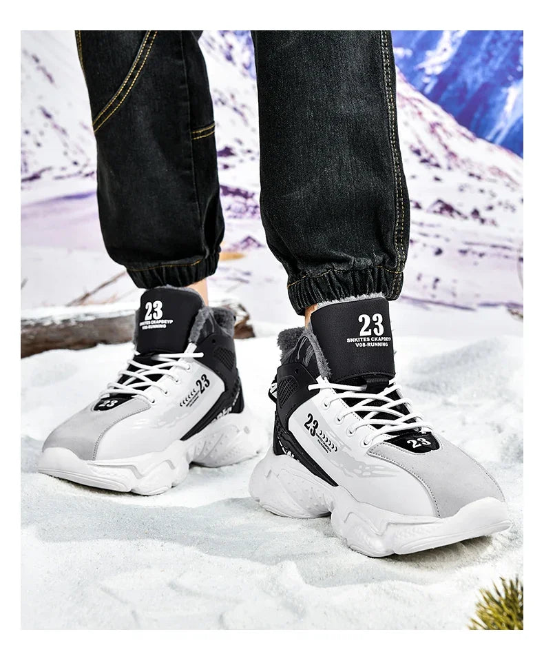 Men's Waterproof Winter Plush Sneaker Boots – Non-Slip Warm Snow Shoes