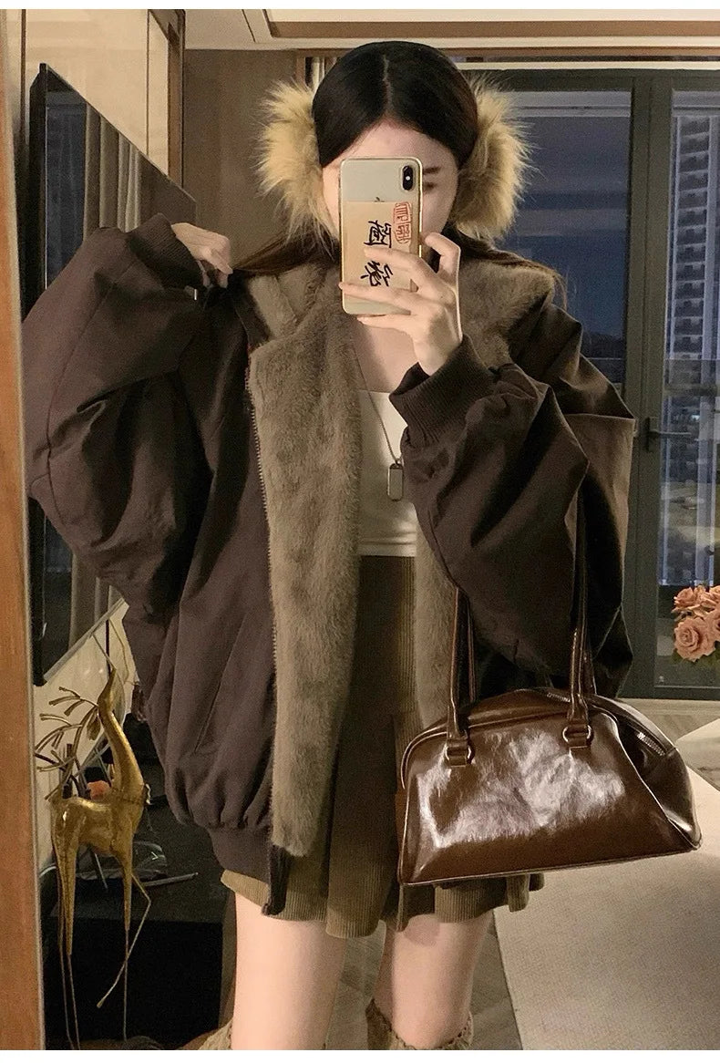 Winter Women Jacket Coats Parkas Female Double-sided Cotton Hooded Overcoat Thick Warm Jackets Windproof Casual Snow Outerwear