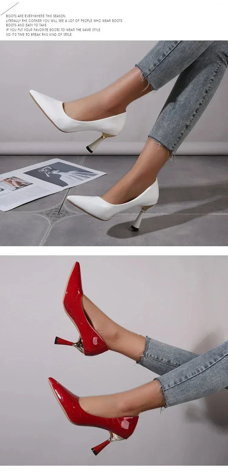 Women's Pointed Toe Stiletto Pumps | Slip-On High Heels for Office & Dress | Black Red White - TrendLux Wear
