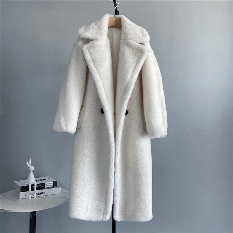 Winter Jacket Women Long Coat  Wool Woven Fabric Thick Warm Outerwear Oversize Fashion Streetwear Teddy Bear Coats