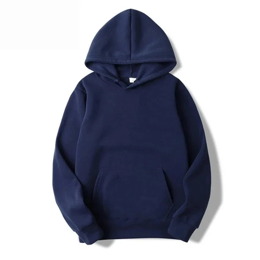 Unisex heavyweight American high street hoodie by TrendLux Wear in plus size fleece pullover, displayed in black with a relaxed fit.
