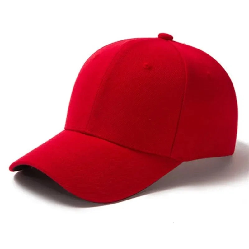 Unisex plain baseball cap by TrendLux Wear, adjustable structured hat in multiple colors, close-up view of front and brim.